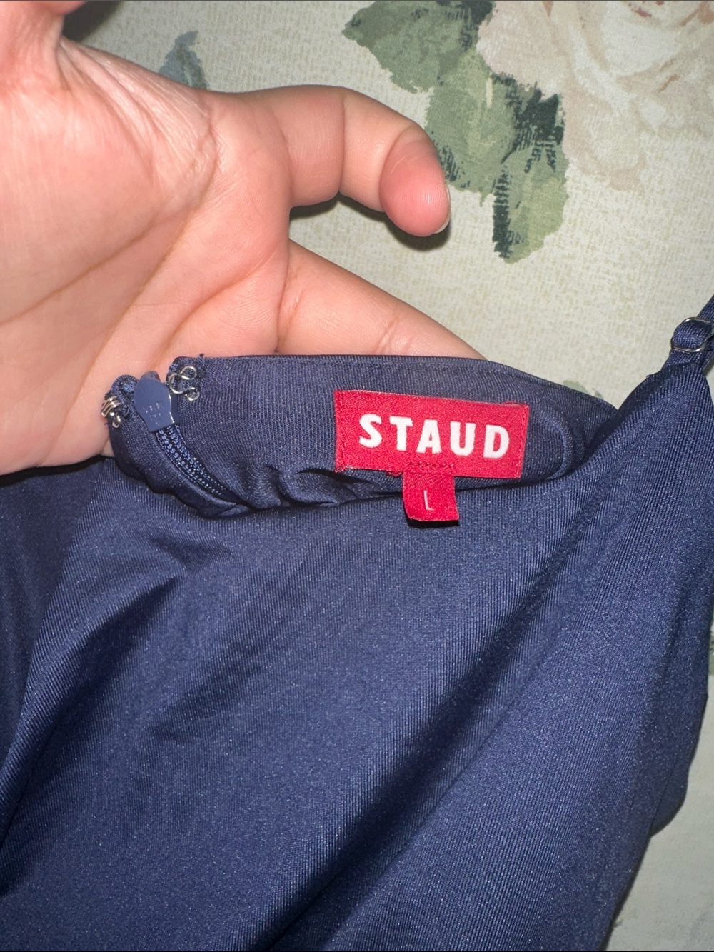 STAUD Navy Mini Dress with White Trim - Picture 2 of 5